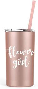img 1 attached to Rose Gold Flower Girl Tumbler with Straw: A Charming Essential for Young Floral Enthusiasts!