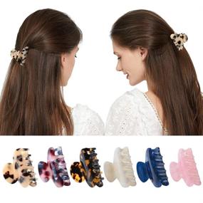 img 1 attached to 🐆 Stylish 1.9 Inch Mini Hair Claw Clips - 6 Pack Assorted Color Leopard Print Acrylic Clips for Thin to Medium Hair - Handmade Ponytail Holder Grip for Women