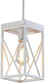 img 3 attached to 🏡 Adjustable Modern Farmhouse Pendant Light with Metal Cage - Rustic Mini Pendant Lighting Fixture for Kitchen Island Cafe Bar, White with Gold