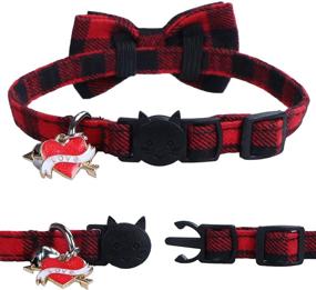 img 3 attached to 🐱 Set of 3 Holiday Plaid Cat Collars with Bow Tie Bell - Breakaway Collars for Festive Cats and Kittens