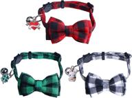 🐱 set of 3 holiday plaid cat collars with bow tie bell - breakaway collars for festive cats and kittens логотип