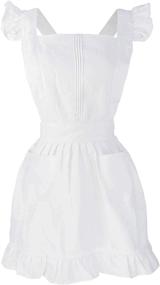 img 4 attached to 👗 LilMents Retro Adjustable Ruffle Apron: Versatile Kitchen Cooking, Baking, and Cleaning Maid Costume in Elegant White Design