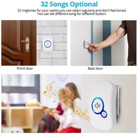 img 3 attached to 🔔 Waterproof Wireless Doorbell Chime Kit, 32 Melodies, Adjustable Volume (4 Levels), LED Flash Indicator, 2 Push Buttons & 1 Plug-in Receiver