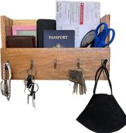 🔑 wrightmart key, wallet &amp; mail holder: wall mounted entryway organizer with 5 hanger hooks, hanging pocket for secure storage - farmhouse style décor, made of reclaimed wood, natural finish логотип