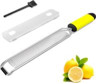 🍋 professional lemon zester, cheese grater & zesting tool - ideal for parmesan, ginger, garlic, citrus, chocolate - razor-sharp stainless steel blade with plastic protective cover - dishwasher safe logo