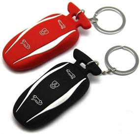 img 4 attached to 🔑 Enhance Protection with 2-Pack Silicone Tesla Key Fob Covers for Model S/ Model 3 (Red+Black)