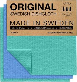 img 4 attached to 🌿 Environmentally-Friendly SUPERSCANDI Large Reusable Washable Paper Towel Replacement Cloths – 3 Pack in Blue and Green Shades