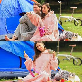 img 2 attached to 👚 Super Cozy Fleece Wearable Blanket Hoodie with Sleeves - Oversized Hoodie Sweatshirt Blanket for Women and Adults, Light Pink with Giant Pocket