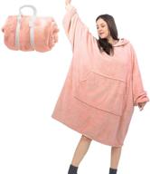 👚 super cozy fleece wearable blanket hoodie with sleeves - oversized hoodie sweatshirt blanket for women and adults, light pink with giant pocket logo