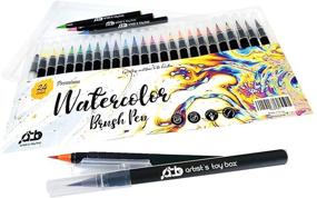 img 1 attached to Premium Watercolor Brush Pens Set - 24 Vibrant Colors with Precision 🎨 Soft Nylon Brush Tips for Calligraphy, Coloring, Painting, Drawing - Artist's Toy Box