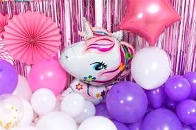 img 1 attached to 🦄 129-Piece Unicorn Birthday Party Decorations Set for Girls - Unicorn Theme Party Supplies with Balloon Garland Kit, Birthday Backdrop, Foil Balloons, Curtains, and Paper Fan