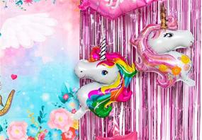 img 2 attached to 🦄 129-Piece Unicorn Birthday Party Decorations Set for Girls - Unicorn Theme Party Supplies with Balloon Garland Kit, Birthday Backdrop, Foil Balloons, Curtains, and Paper Fan