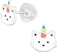 🦄 aube jewelry hypoallergenic 925 sterling silver caticorn stud earrings - white, silicone-coated push backs for girls & women logo