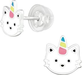 img 4 attached to 🦄 AUBE JEWELRY Hypoallergenic 925 Sterling Silver Caticorn Stud Earrings - White, Silicone-Coated Push Backs for Girls & Women