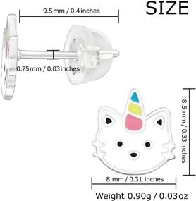 img 2 attached to 🦄 AUBE JEWELRY Hypoallergenic 925 Sterling Silver Caticorn Stud Earrings - White, Silicone-Coated Push Backs for Girls & Women