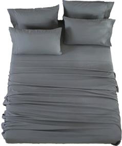 img 4 attached to 🛏️ SONORO KATE Dark Grey King Bed Sheets Set - Super Soft Microfiber with 1800 Thread Count Egyptian Cotton - 16-Inch Deep Pocket Wrinkle Resistant - 6 Piece