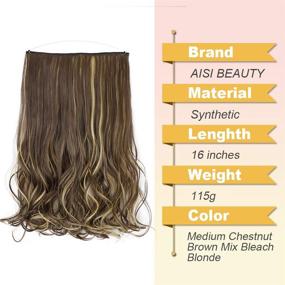 img 3 attached to 💁 AISI BEAUTY 16 Inch Synthetic Halo Hair Extensions - Invisible Transparent Wire, Curly Hair Extension Highlights, Crown Hairpiece for Women - Medium Chestnut Brown Mix Bleach Blonde Shade