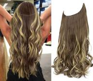 💁 aisi beauty 16 inch synthetic halo hair extensions - invisible transparent wire, curly hair extension highlights, crown hairpiece for women - medium chestnut brown mix bleach blonde shade logo