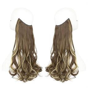 img 2 attached to 💁 AISI BEAUTY 16 Inch Synthetic Halo Hair Extensions - Invisible Transparent Wire, Curly Hair Extension Highlights, Crown Hairpiece for Women - Medium Chestnut Brown Mix Bleach Blonde Shade