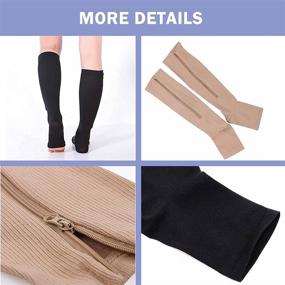 img 3 attached to 🧦 Highly Supportive Toe Open Compression Socks: Zippered Knee High Leg Stockings - 2 Pairs