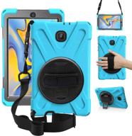 📱 zenrich rotatable sm-t387 case with kickstand, hand strap & shoulder belt - skyblue | designed for samsung galaxy tab a 8.0 2018 logo