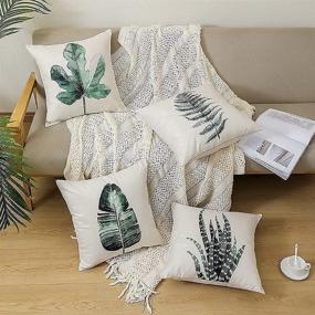 img 3 attached to 🌿 Set of 4 LDJRSY Green Plants Throw Pillow Covers - 18x18 Inch Square Linen, Green Leaves Decorative Outdoor Cushion Covers for Patio Furniture, Garden Sofa, Bed, Car Chair, Living Room