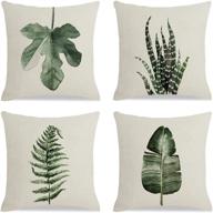 🌿 set of 4 ldjrsy green plants throw pillow covers - 18x18 inch square linen, green leaves decorative outdoor cushion covers for patio furniture, garden sofa, bed, car chair, living room логотип