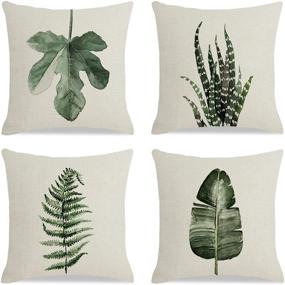 img 4 attached to 🌿 Set of 4 LDJRSY Green Plants Throw Pillow Covers - 18x18 Inch Square Linen, Green Leaves Decorative Outdoor Cushion Covers for Patio Furniture, Garden Sofa, Bed, Car Chair, Living Room