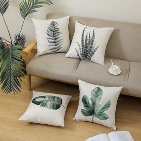 img 2 attached to 🌿 Set of 4 LDJRSY Green Plants Throw Pillow Covers - 18x18 Inch Square Linen, Green Leaves Decorative Outdoor Cushion Covers for Patio Furniture, Garden Sofa, Bed, Car Chair, Living Room