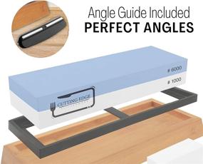 img 3 attached to 🔪 Ножевые точильные камни Cutting Edge - Премиумные двусторонние камни с зернистостью 1000/6000 для заточки ножей для поваров – Антискользящая основа из бамбука, угловое руководство и инструмент для выравнивания в комплекте – Идеально подходит для домашней кухни.