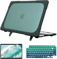 👜 batianda heavy duty shockproof hard shell case for macbook air 13 inch 2020 2019 2018 model a2337 m1 a2179 a1932 with touch id - deep teal + fold kickstand & keyboard cover skin logo