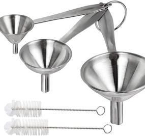 img 4 attached to YGDZ 3pcs Metal Stainless Steel Funnels Set - Small Mini Kitchen Funnels for Bottles & Oils + 2pcs Cleaning Brushes