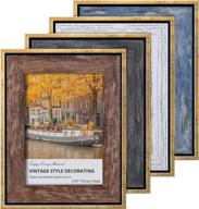 4 pack of 5x7 rustic picture frames with high definition glass, vintage farmhouse photo frames for wall or tabletop display, brushed antique gold galvanized picture frame логотип