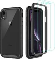 📱 cellever compatible with iphone xr case - clear heavy duty protective case with anti-slip grip and 2x glass screen protector - black - designed for iphone xr 6.1 inch logo