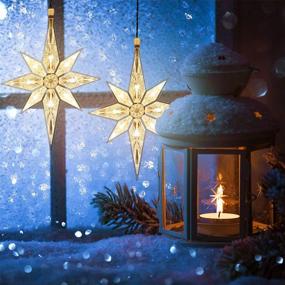 img 1 attached to Mudder 10.8 Inch Bethlehem Christmas Window Star Lights - Plastic Lighted Star Tree Topper Decoration - Large Hanging Stars - LED Star Window Silhouette Decoration for Holidays