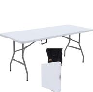 🍽️ lakhow 180cz foldable plastic trestle table - 6-foot for indoor & outdoor picnics, bbqs, parties - white granite (white) logo