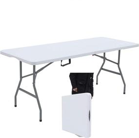 img 4 attached to 🍽️ Lakhow 180CZ Foldable Plastic Trestle Table - 6-Foot for Indoor & Outdoor Picnics, BBQs, Parties - White Granite (White)