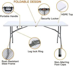 img 3 attached to 🍽️ Lakhow 180CZ Foldable Plastic Trestle Table - 6-Foot for Indoor & Outdoor Picnics, BBQs, Parties - White Granite (White)