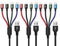 🔌 minlu 3-пачка мульти usb зарядное устройство 4a: 4-в-1 кабель для зарядки для смартфонов/планшетов - двойной адаптер для телефона/usb c/micro usb порт - совместим с samsung galaxy/google pixel/sony/lg/huawei и другими! (черный/4фт) логотип