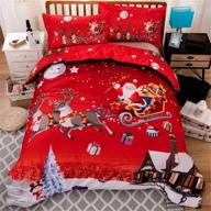 🦌 festive christmas bedding set: reversible santa claus deer printed duvet cover - soft microfiber queen comforter cover with zipper closure (90''x90'', 3 pcs, red) logo