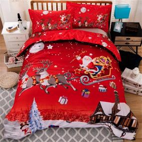 img 4 attached to 🦌 Festive Christmas Bedding Set: Reversible Santa Claus Deer Printed Duvet Cover - Soft Microfiber Queen Comforter Cover with Zipper Closure (90''x90'', 3 Pcs, Red)