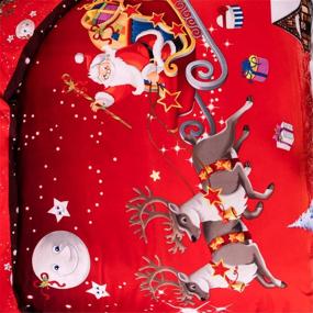 img 2 attached to 🦌 Festive Christmas Bedding Set: Reversible Santa Claus Deer Printed Duvet Cover - Soft Microfiber Queen Comforter Cover with Zipper Closure (90''x90'', 3 Pcs, Red)