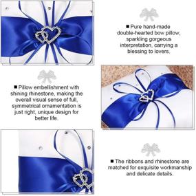 img 1 attached to 💍 Bridal Wedding Pocket Ring Pillow Cushion Bearer 20cm×20cm with Double Hearts Decoration - Blue