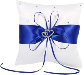 img 4 attached to 💍 Bridal Wedding Pocket Ring Pillow Cushion Bearer 20cm×20cm with Double Hearts Decoration - Blue