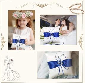 img 3 attached to 💍 Bridal Wedding Pocket Ring Pillow Cushion Bearer 20cm×20cm with Double Hearts Decoration - Blue