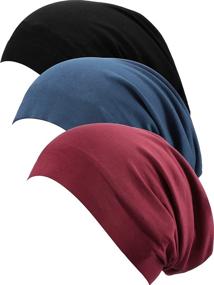 img 4 attached to 🎩 SATINIOR 3-Piece Satin Lined Sleep Cap Set: Slouchy Sleeping Hat Beanie Slap Hat for Women - Black, Dark Blue, Wine Red