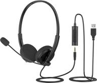 🎧 usb headset/3.5mm computer headset with noise cancelling microphone: ideal for laptop, pc, cell phone - professional business pc headset for skype, webinar, call center integration. logo
