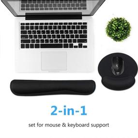 img 2 attached to 💻 Keyboard Wrist Rest Pad Mouse Pad - Memory Foam, Comfortable Typing & Wrist Pain Relief, Anti-Slip Rubber Base (Black)