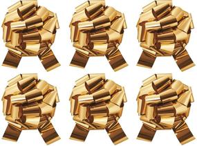 img 2 attached to 🎁 Set of 6 Large Metallic Gold Gift Wrap Pull Bows - 5" Wide, Golden Ribbon Big Pull Flower Bows for Christmas Gifts and Presents