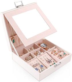 img 4 attached to 💍 Tikea White Jewelry Box Organizer - Small Jewel Case with Mirror for Teen Girls and Women, Earring Holder Storage Box for Rings, Necklaces, Bracelets, and Watches